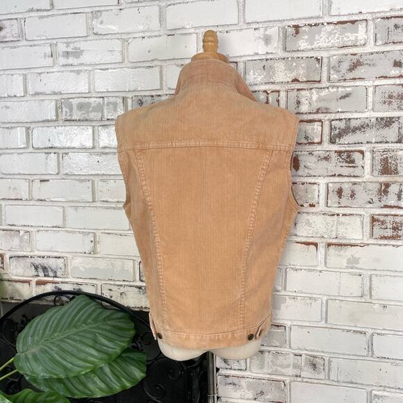 Vintage 90s Just In Tan Corduroy Button-Down Sleeveless Cotton Boho Jacket Vest - Picture 4 of 9